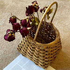 Basket Woven Split Reed Wicker with Handle Golden Finish